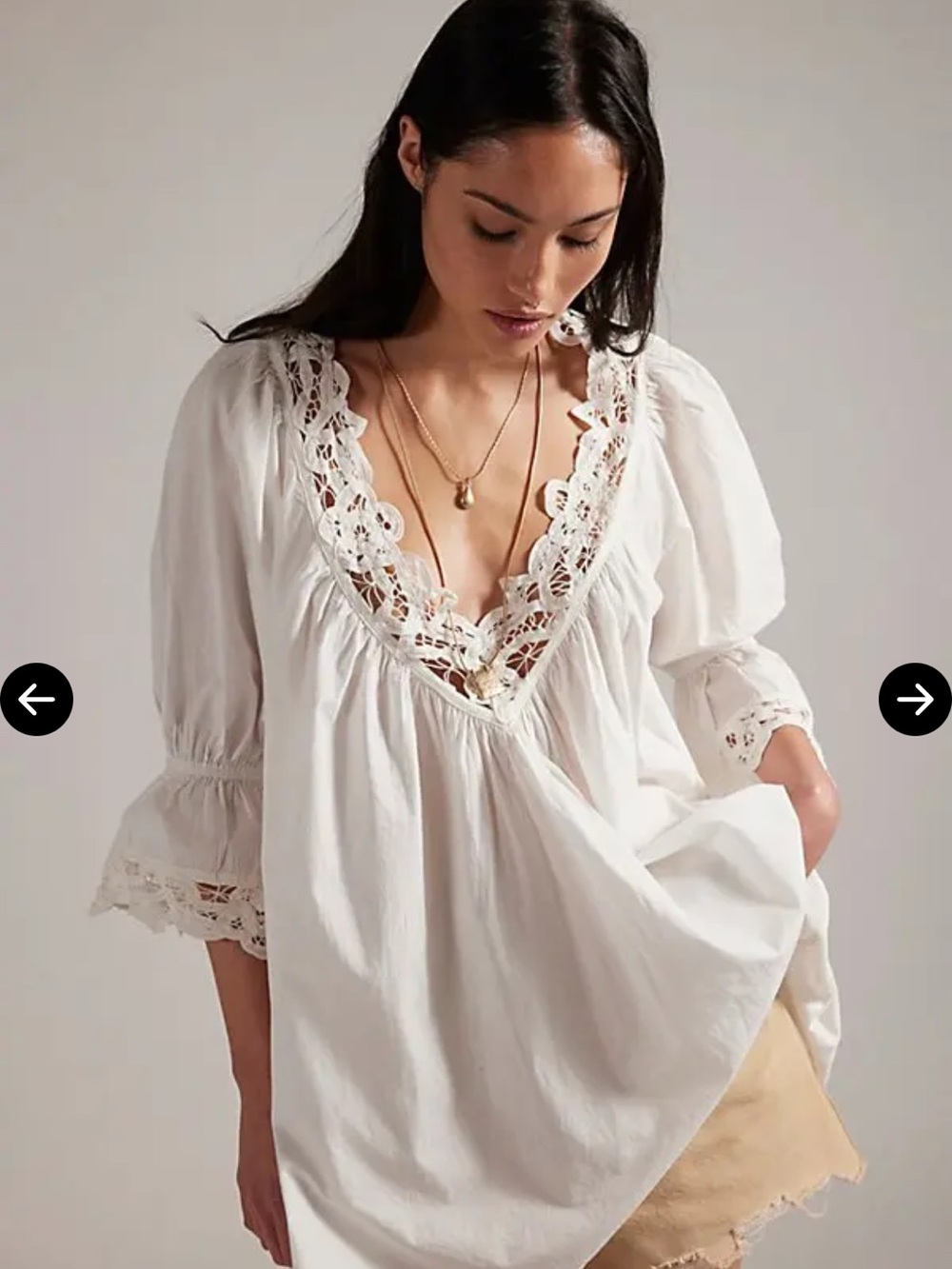 Free People Sammi Tunic in Orchid Hush Boho Embroidered Lace Trim LAVENDER*